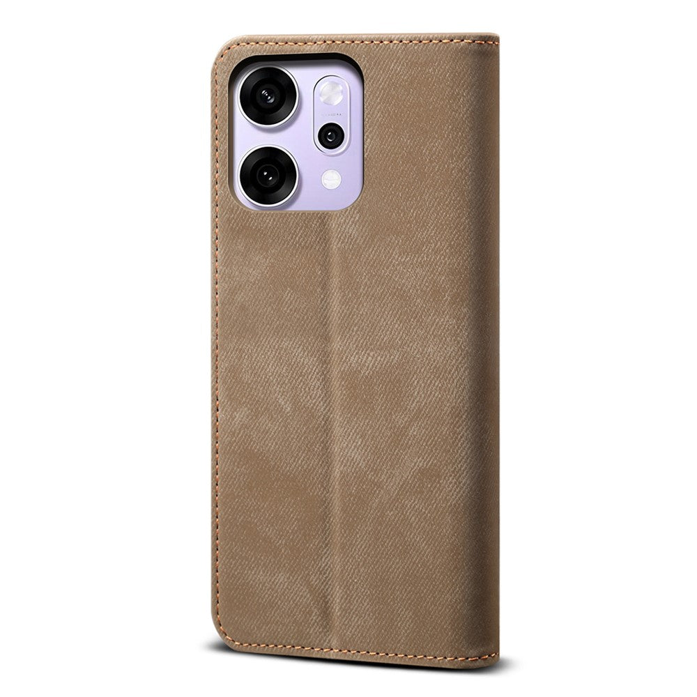 For Oppo Reno14 Pro 5G (Global) Case Jeans Cloth Texture Anti-Scratch Leather Stand Phone Cover - Khaki