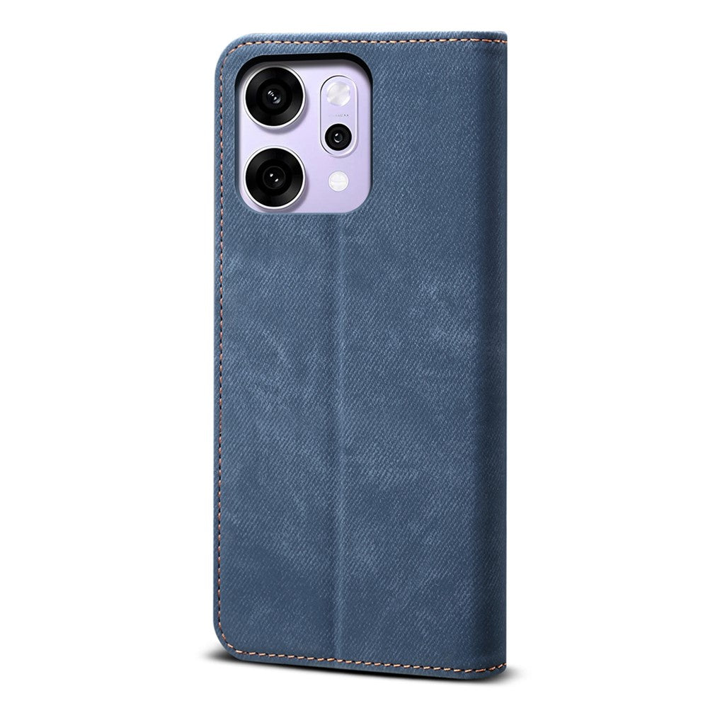 For Oppo Reno14 Pro 5G (Global) Case Jeans Cloth Texture Anti-Scratch Leather Stand Phone Cover - Blue