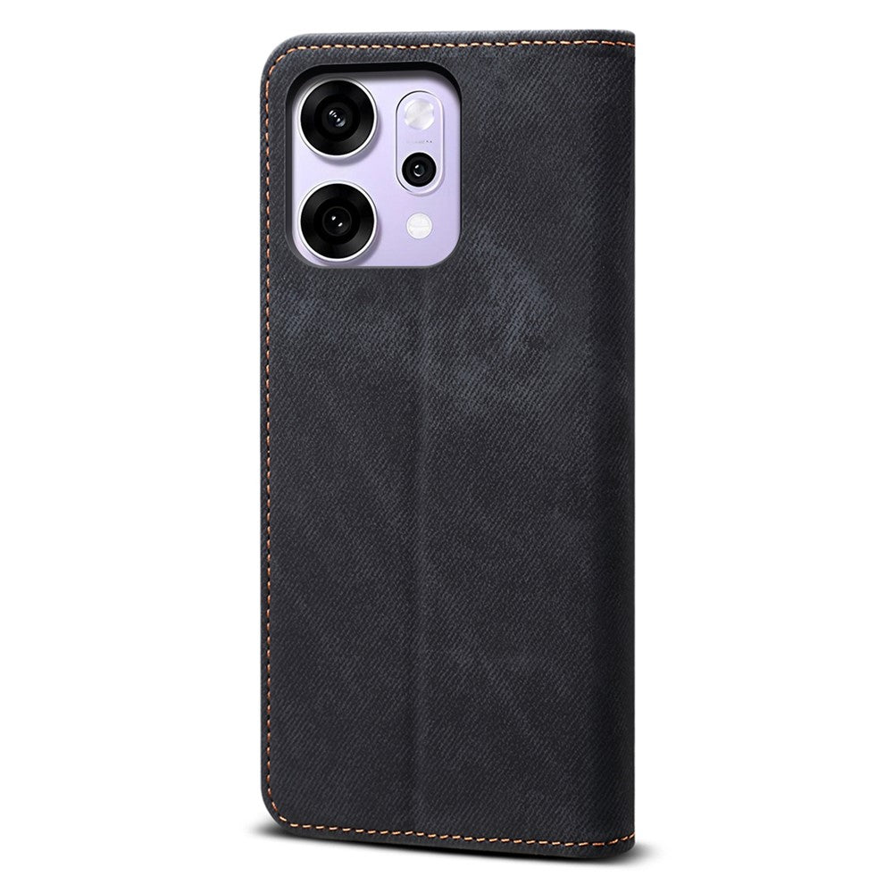 For Oppo Reno14 Pro 5G (Global) Case Jeans Cloth Texture Anti-Scratch Leather Stand Phone Cover - Black