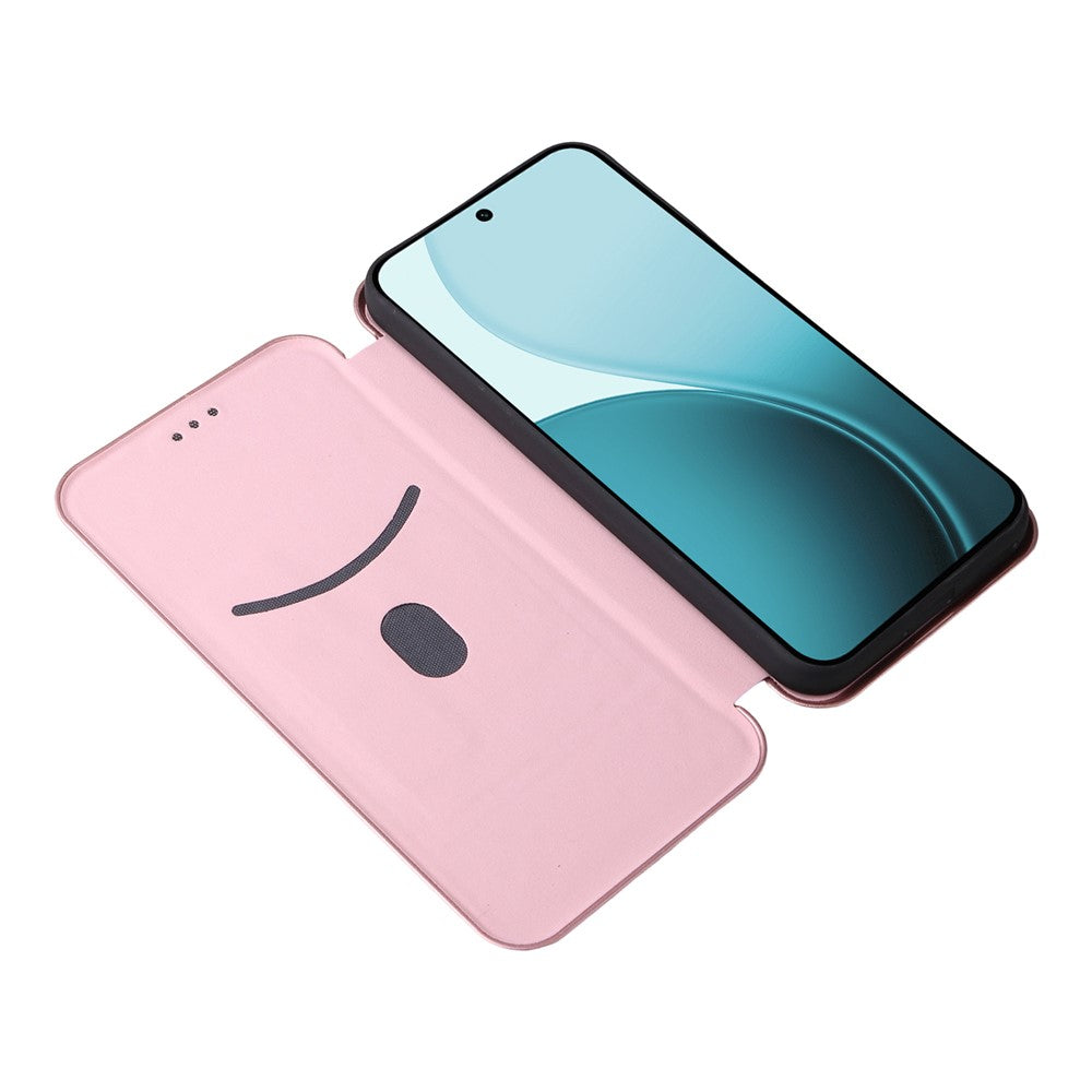 For Oppo Reno14 5G (Global) Case Carbon Fiber Texture Drop-Proof PU Leather Phone Cover - Rose Gold