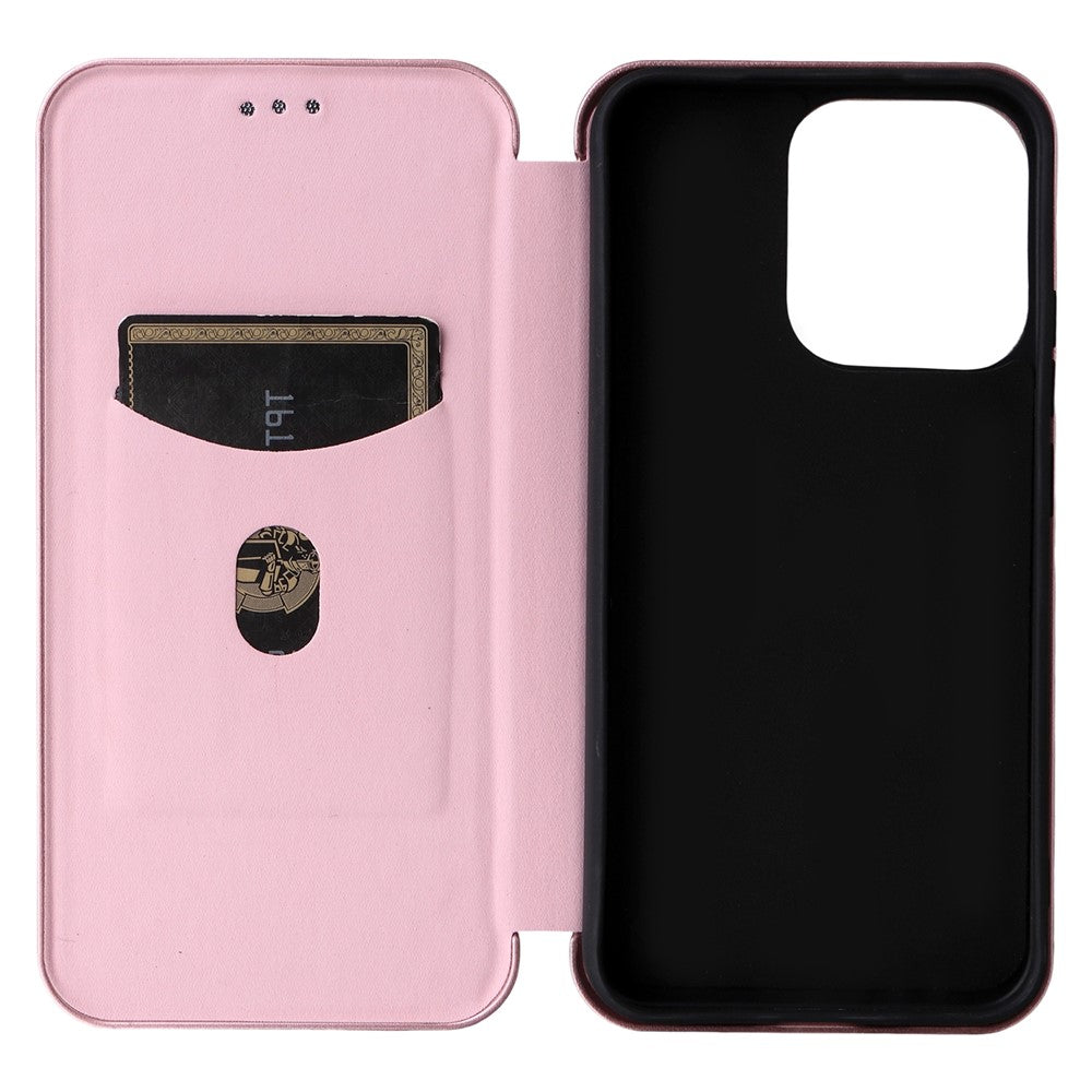 For Oppo Reno14 5G (Global) Case Carbon Fiber Texture Drop-Proof PU Leather Phone Cover - Rose Gold