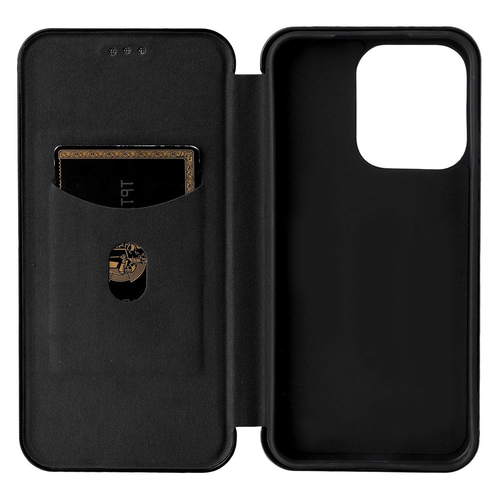 For Oppo Reno14 5G (Global) Case Carbon Fiber Texture Drop-Proof PU Leather Phone Cover - Black