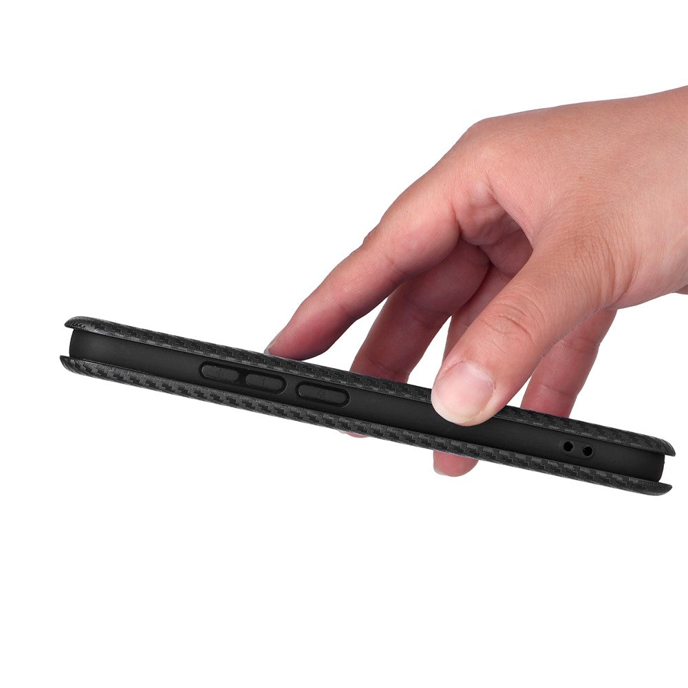 For Oppo Reno14 5G (Global) Case Carbon Fiber Texture Drop-Proof PU Leather Phone Cover - Black