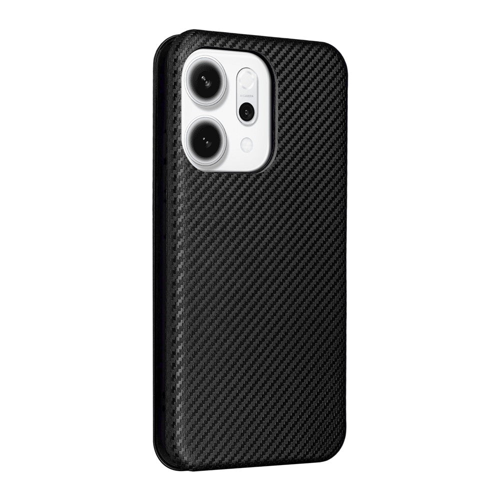 For Oppo Reno14 5G (Global) Case Carbon Fiber Texture Drop-Proof PU Leather Phone Cover - Black