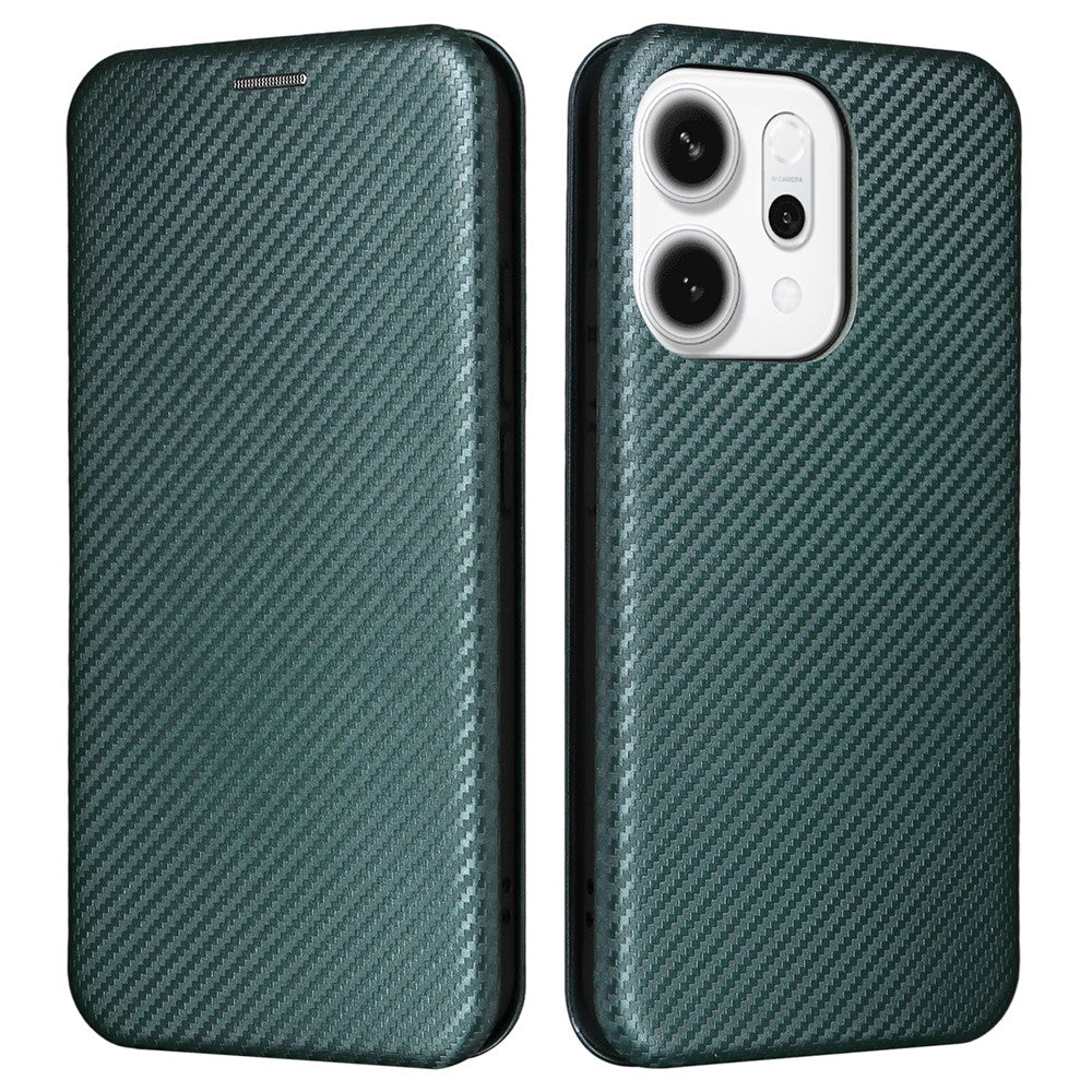 For Oppo Reno14 5G (Global) Case Carbon Fiber Texture Drop-Proof PU Leather Phone Cover - Green