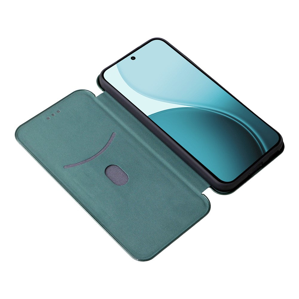 For Oppo Reno14 5G (Global) Case Carbon Fiber Texture Drop-Proof PU Leather Phone Cover - Green