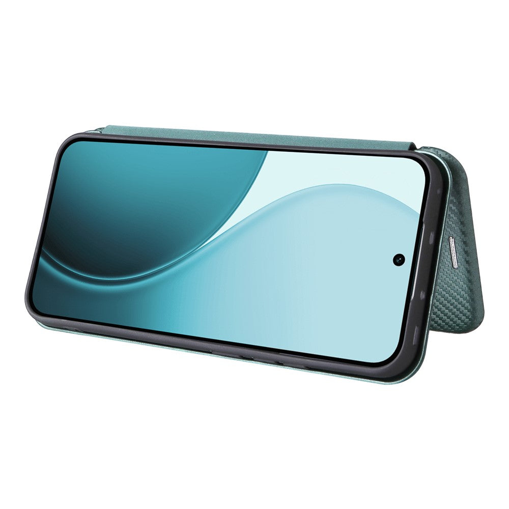 For Oppo Reno14 5G (Global) Case Carbon Fiber Texture Drop-Proof PU Leather Phone Cover - Green