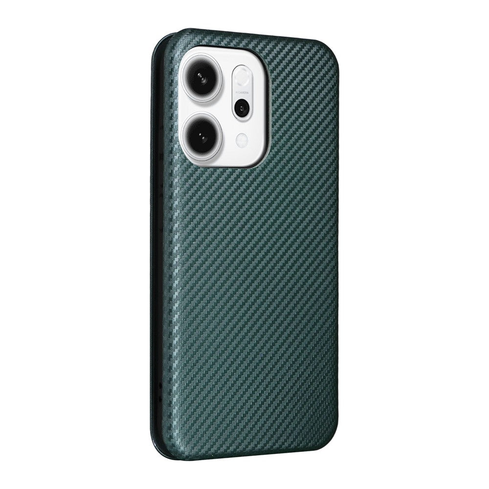 For Oppo Reno14 5G (Global) Case Carbon Fiber Texture Drop-Proof PU Leather Phone Cover - Green
