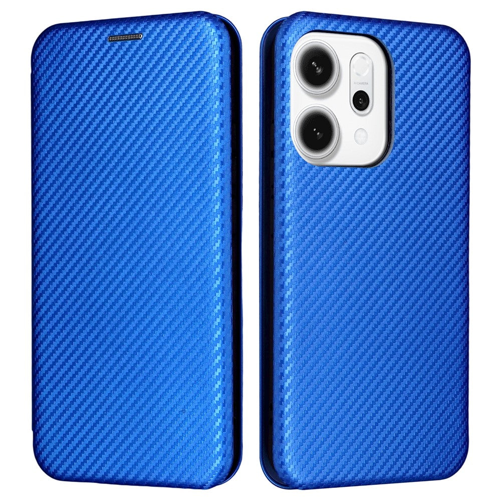 For Oppo Reno14 5G (Global) Case Carbon Fiber Texture Drop-Proof PU Leather Phone Cover - Blue