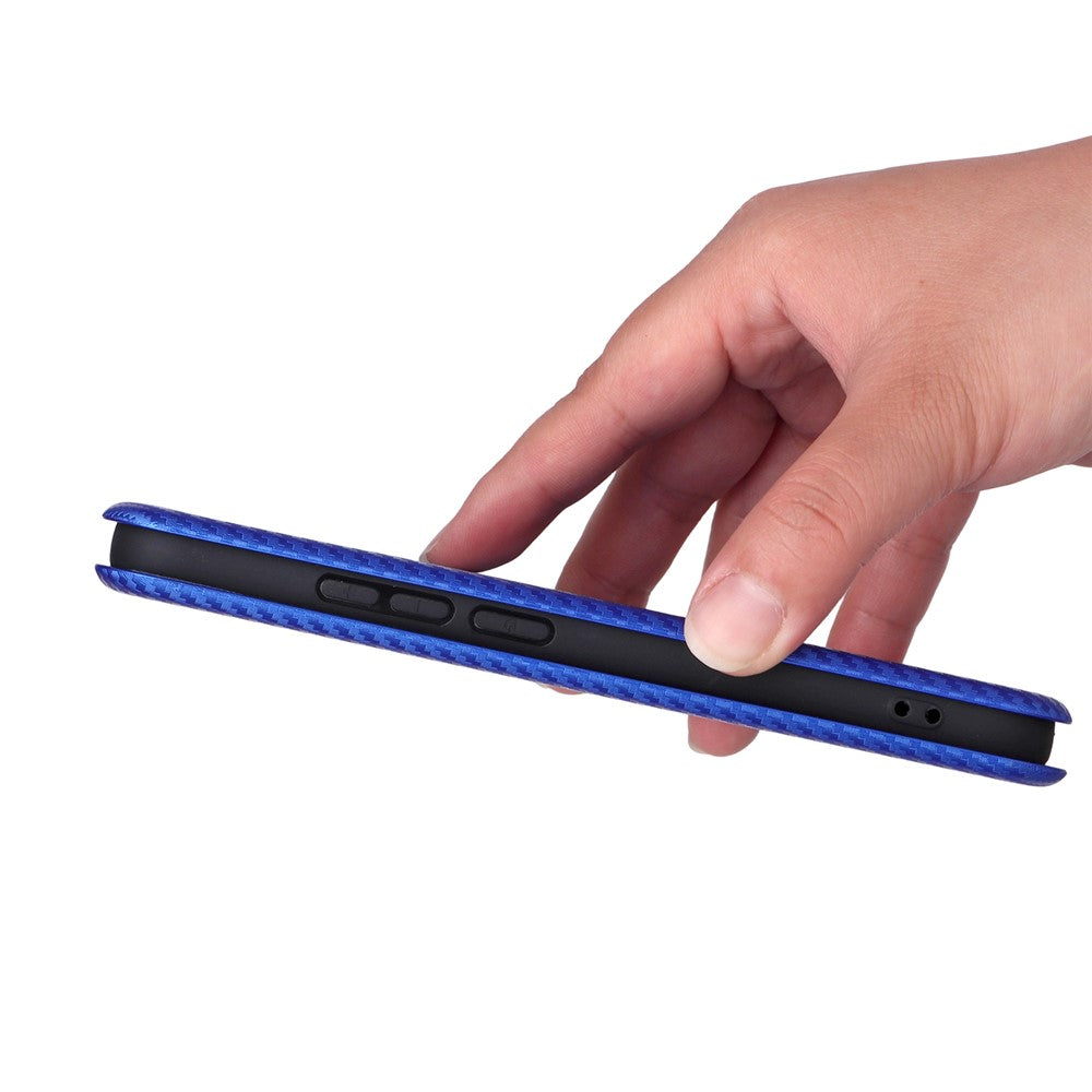 For Oppo Reno14 5G (Global) Case Carbon Fiber Texture Drop-Proof PU Leather Phone Cover - Blue
