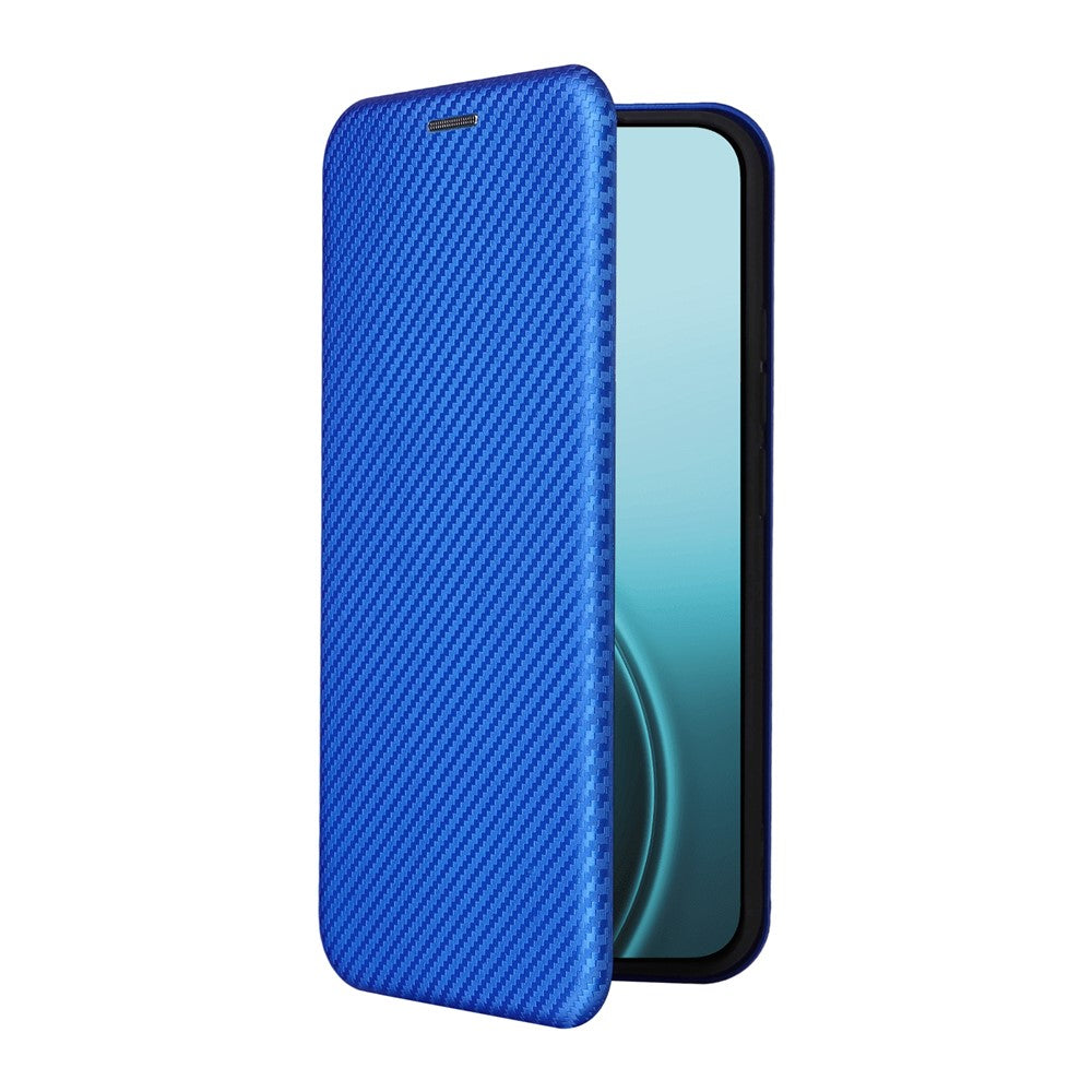 For Oppo Reno14 5G (Global) Case Carbon Fiber Texture Drop-Proof PU Leather Phone Cover - Blue