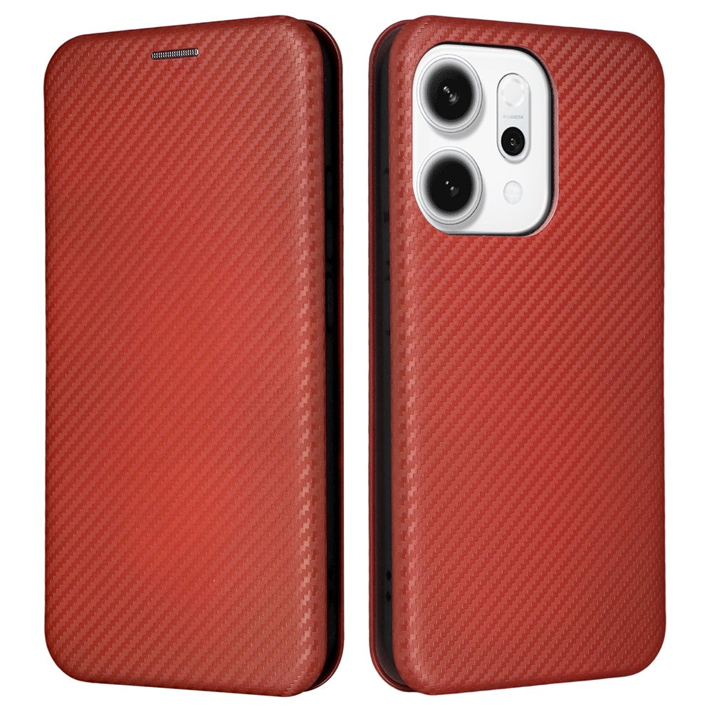 For Oppo Reno14 5G (Global) Case Carbon Fiber Texture Drop-Proof PU Leather Phone Cover - Brown