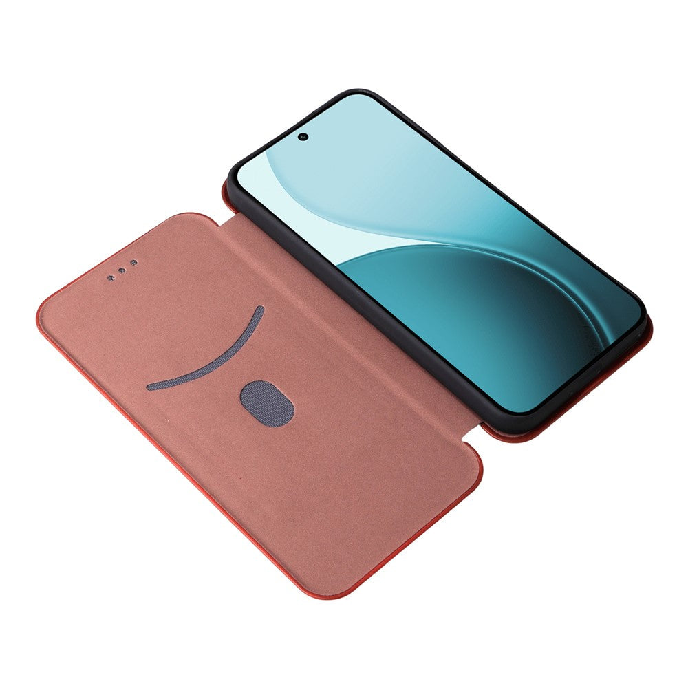 For Oppo Reno14 5G (Global) Case Carbon Fiber Texture Drop-Proof PU Leather Phone Cover - Brown