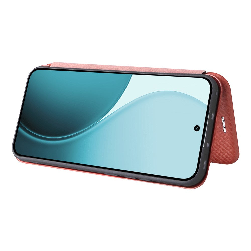 For Oppo Reno14 5G (Global) Case Carbon Fiber Texture Drop-Proof PU Leather Phone Cover - Brown