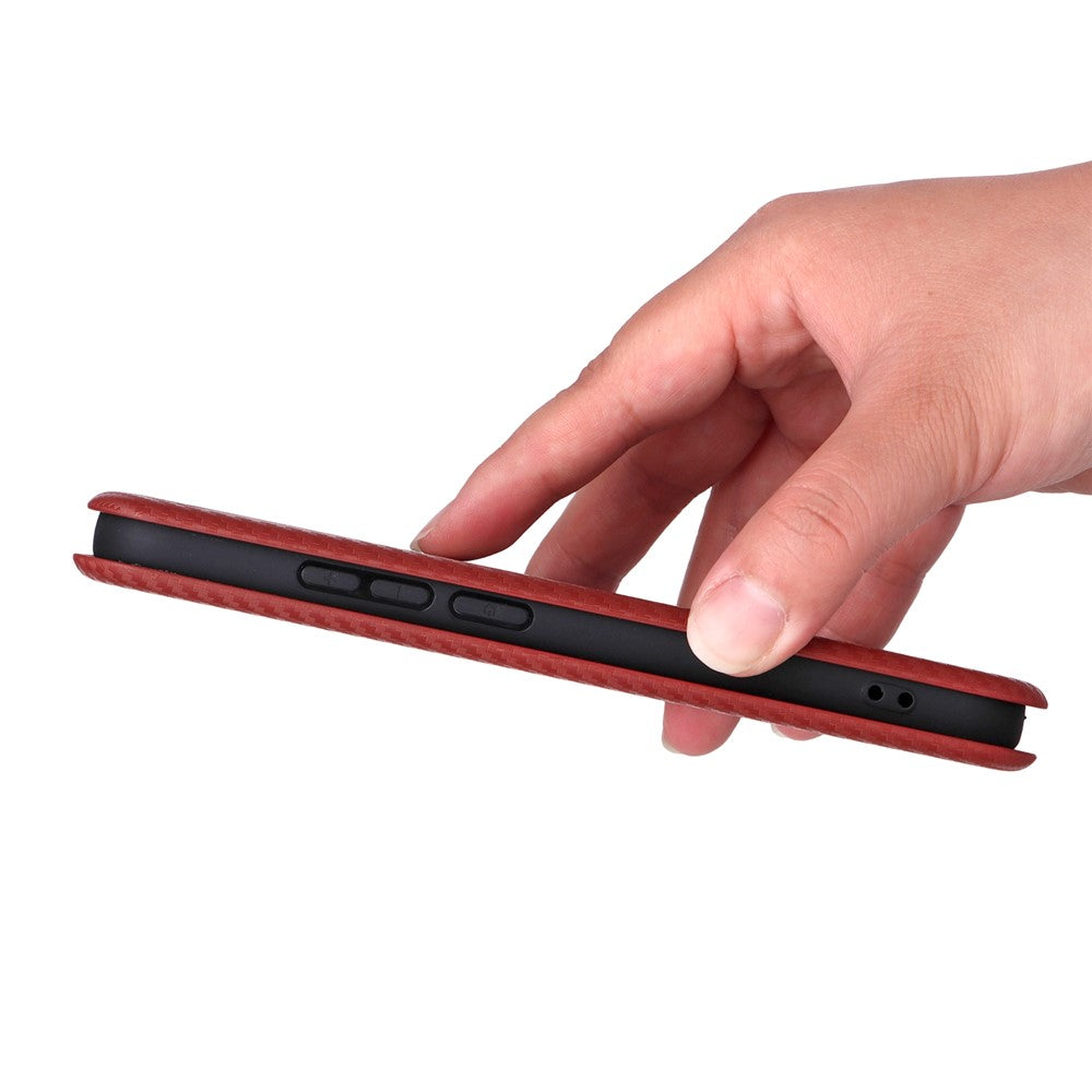 For Oppo Reno14 5G (Global) Case Carbon Fiber Texture Drop-Proof PU Leather Phone Cover - Brown