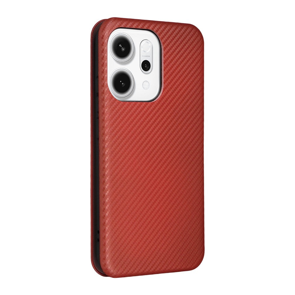 For Oppo Reno14 5G (Global) Case Carbon Fiber Texture Drop-Proof PU Leather Phone Cover - Brown