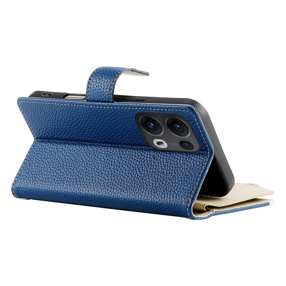 For Oppo Reno13 Pro 5G Case Zipper Wallet Color Splicing Leather Flip Phone Cover with Straps - Dark Blue