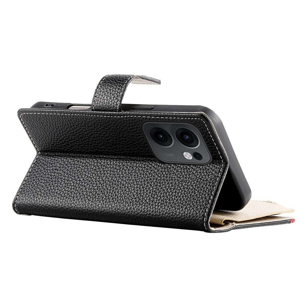 For Oppo Reno13 F 5G Case Zipper Wallet Color Splicing Leather Flip Phone Cover with Straps - Black