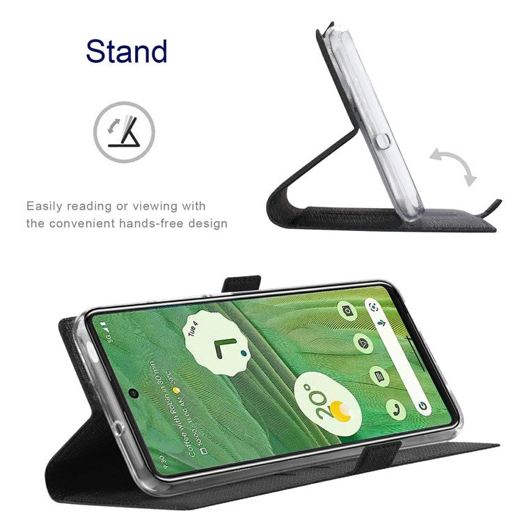 VILI K Series Stand Wallet Phone Cover for Google Pixel 7 5G, Double Magnetic Clasp PU Leather Shockproof Case - Black