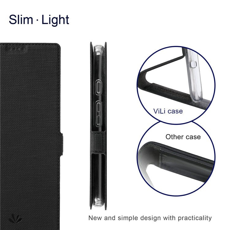 VILI K Series Stand Wallet Phone Cover for Google Pixel 7 5G, Double Magnetic Clasp PU Leather Shockproof Case - Black