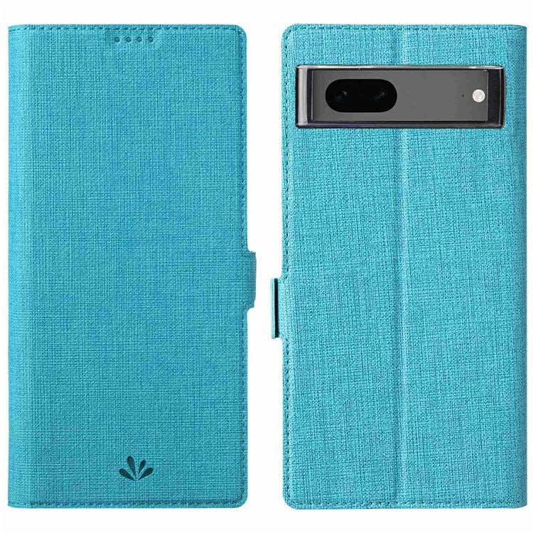 VILI K Series Stand Wallet Phone Cover for Google Pixel 7 5G, Double Magnetic Clasp PU Leather Shockproof Case - Blue