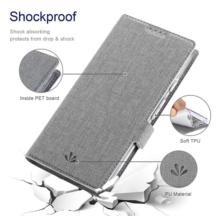 VILI K Series Stand Wallet Phone Cover for Google Pixel 7 5G, Double Magnetic Clasp PU Leather Shockproof Case - Grey