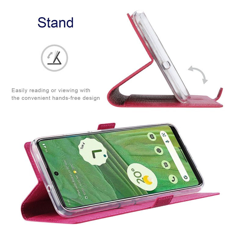 VILI K Series Stand Wallet Phone Cover for Google Pixel 7 5G, Double Magnetic Clasp PU Leather Shockproof Case - Rose