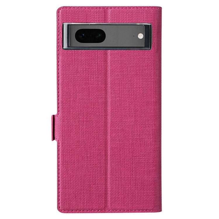 VILI K Series Stand Wallet Phone Cover for Google Pixel 7 5G, Double Magnetic Clasp PU Leather Shockproof Case - Rose