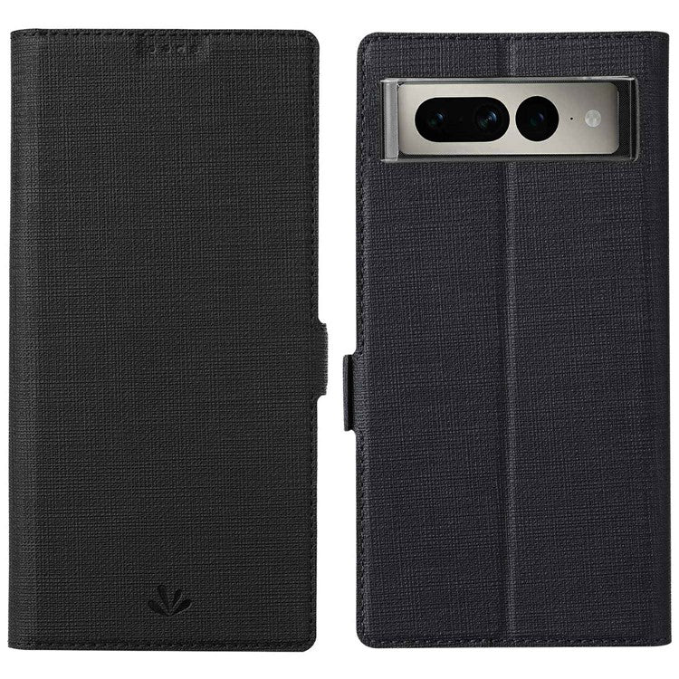 VILI K Series PU Leather Stand Case for Google Pixel 7 Pro 5G, Double Magnetic Clasp Full Protection Phone Wallet Cover - Black