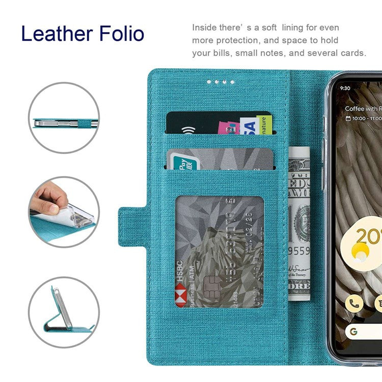 VILI K Series PU Leather Stand Case for Google Pixel 7 Pro 5G, Double Magnetic Clasp Full Protection Phone Wallet Cover - Blue