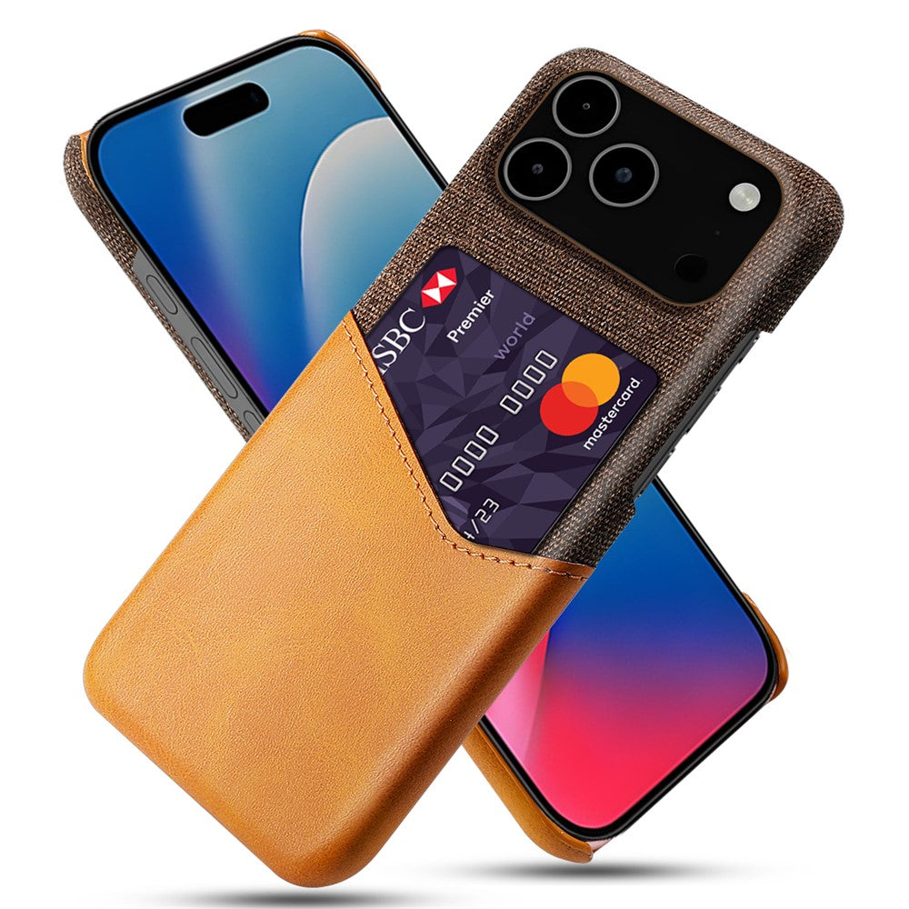 For iPhone 17 Pro Max Case PU Leather Cloth Texture Hard PC Phone Cover with Card Holder - Orange