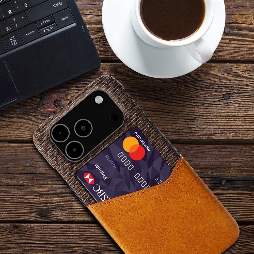 For iPhone 17 Pro Max Case PU Leather Cloth Texture Hard PC Phone Cover with Card Holder - Orange