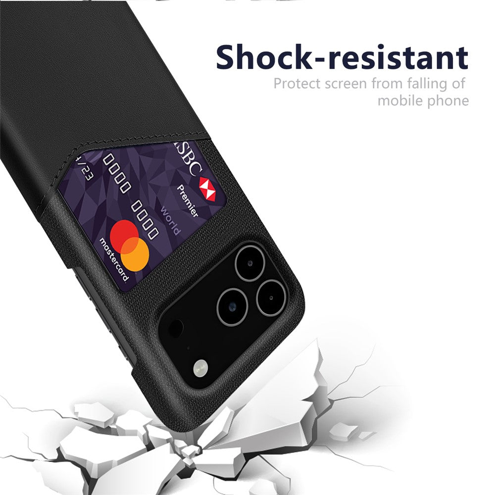 For iPhone 17 Pro Max Case PU Leather Cloth Texture Hard PC Phone Cover with Card Holder - Black