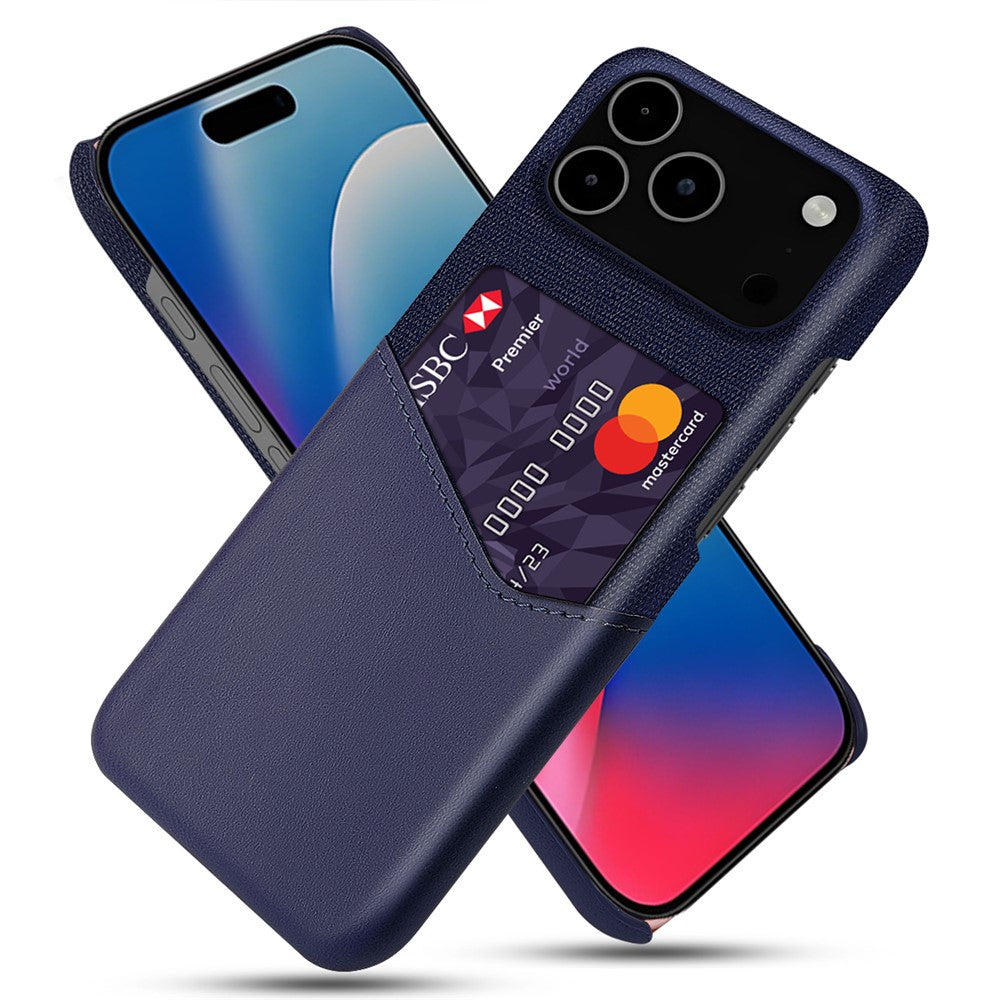 For iPhone 17 Pro Max Case PU Leather Cloth Texture Hard PC Phone Cover with Card Holder - Blue