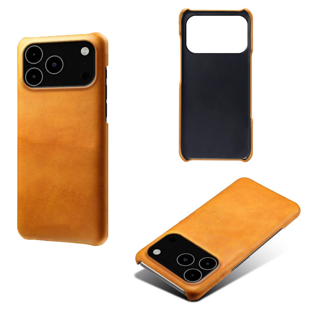 For iPhone 17 Pro Max Case Calf Texture PU Leather Hard PC Protective Phone Cover - Orange