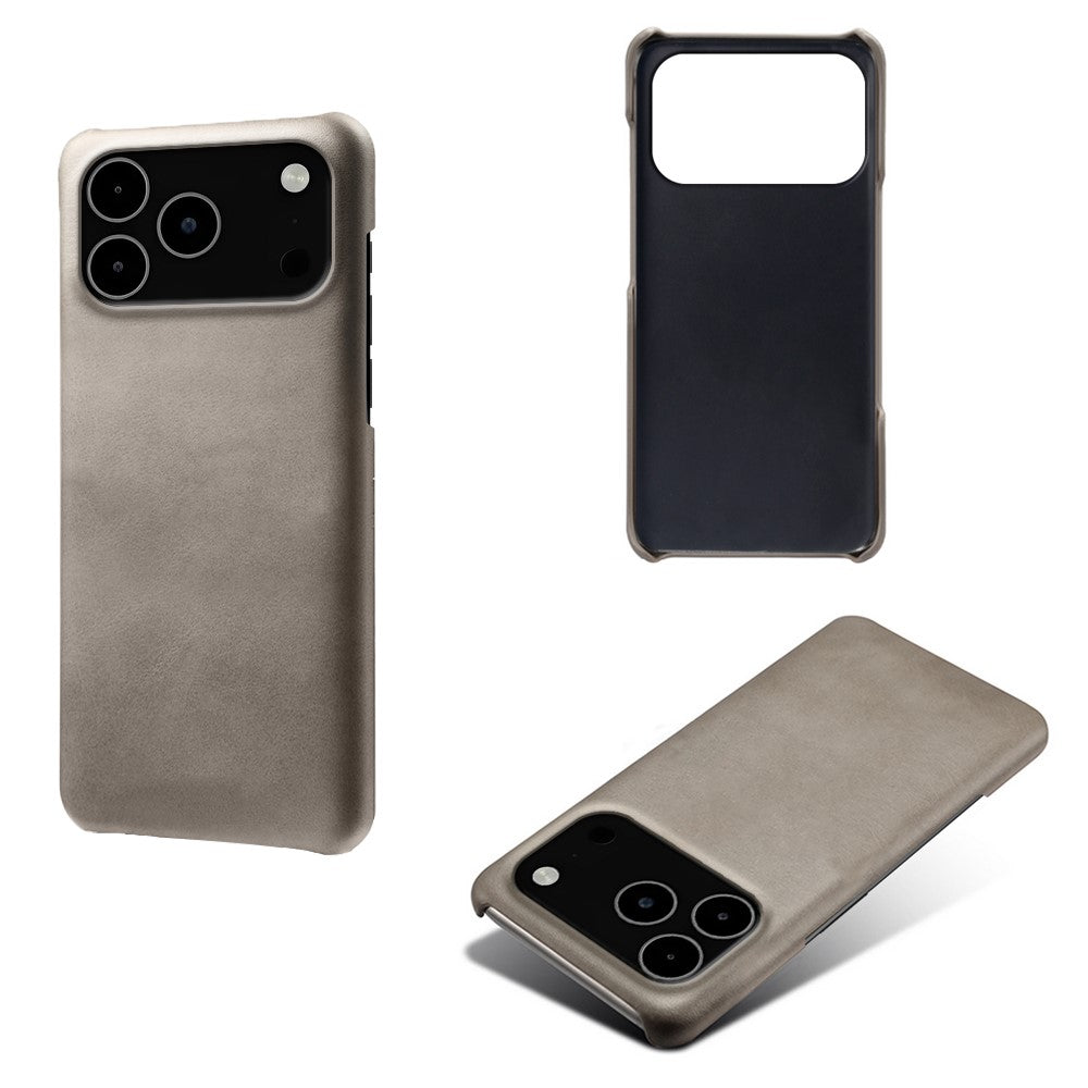 For iPhone 17 Pro Max Case Calf Texture PU Leather Hard PC Protective Phone Cover - Grey
