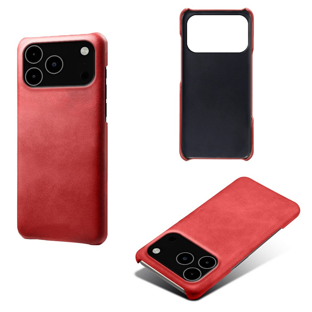 For iPhone 17 Pro Max Case Calf Texture PU Leather Hard PC Protective Phone Cover - Red