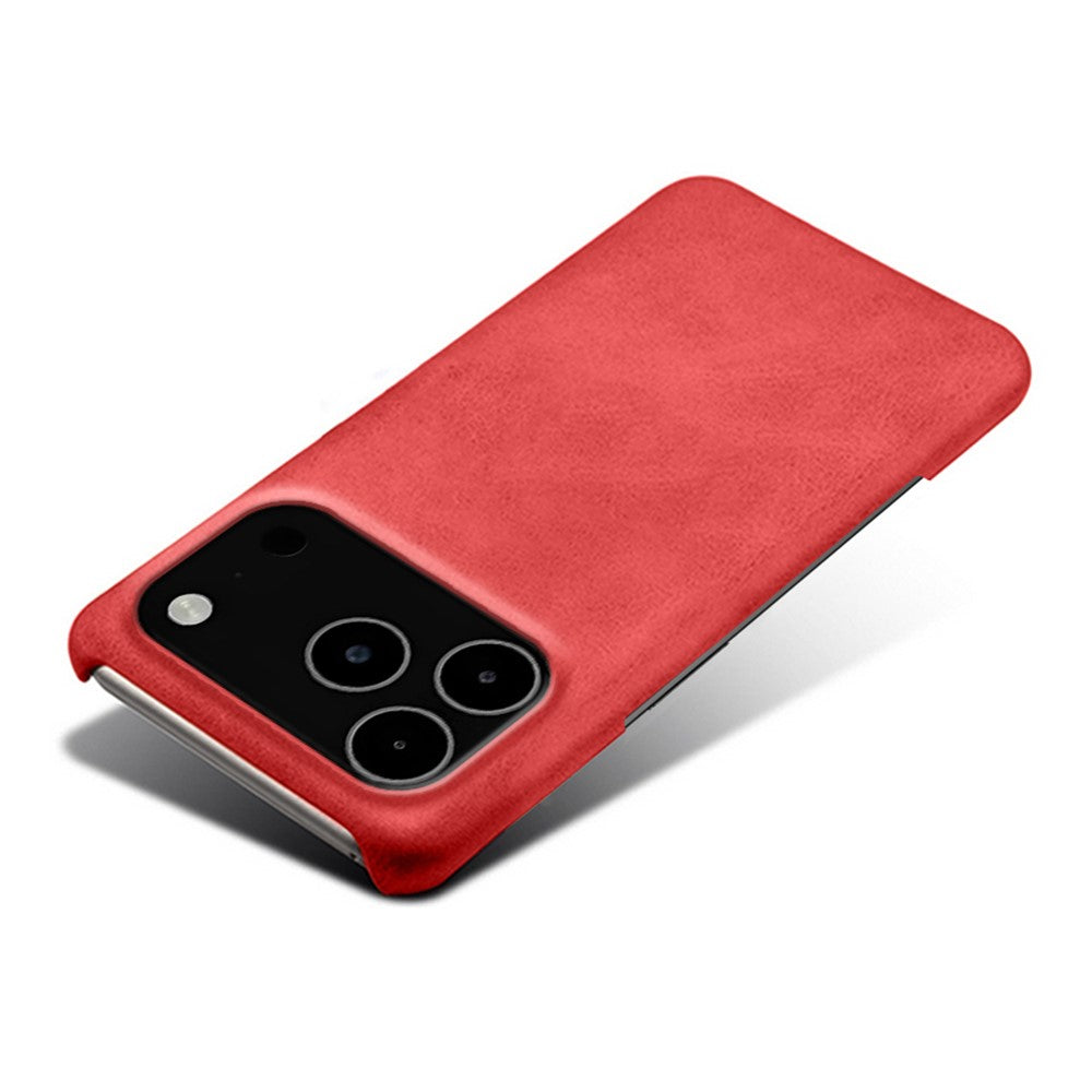 For iPhone 17 Pro Max Case Calf Texture PU Leather Hard PC Protective Phone Cover - Red