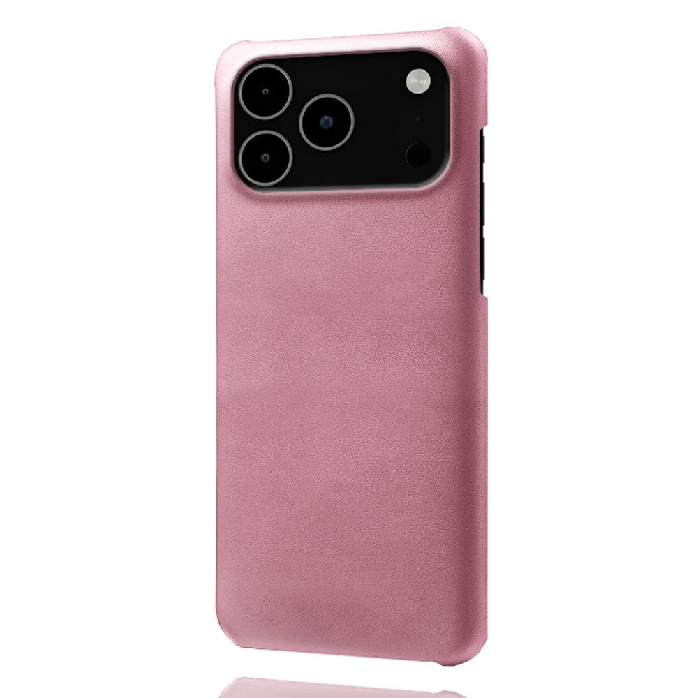 For iPhone 17 Pro Max Case Calf Texture PU Leather Hard PC Protective Phone Cover - Rose Gold