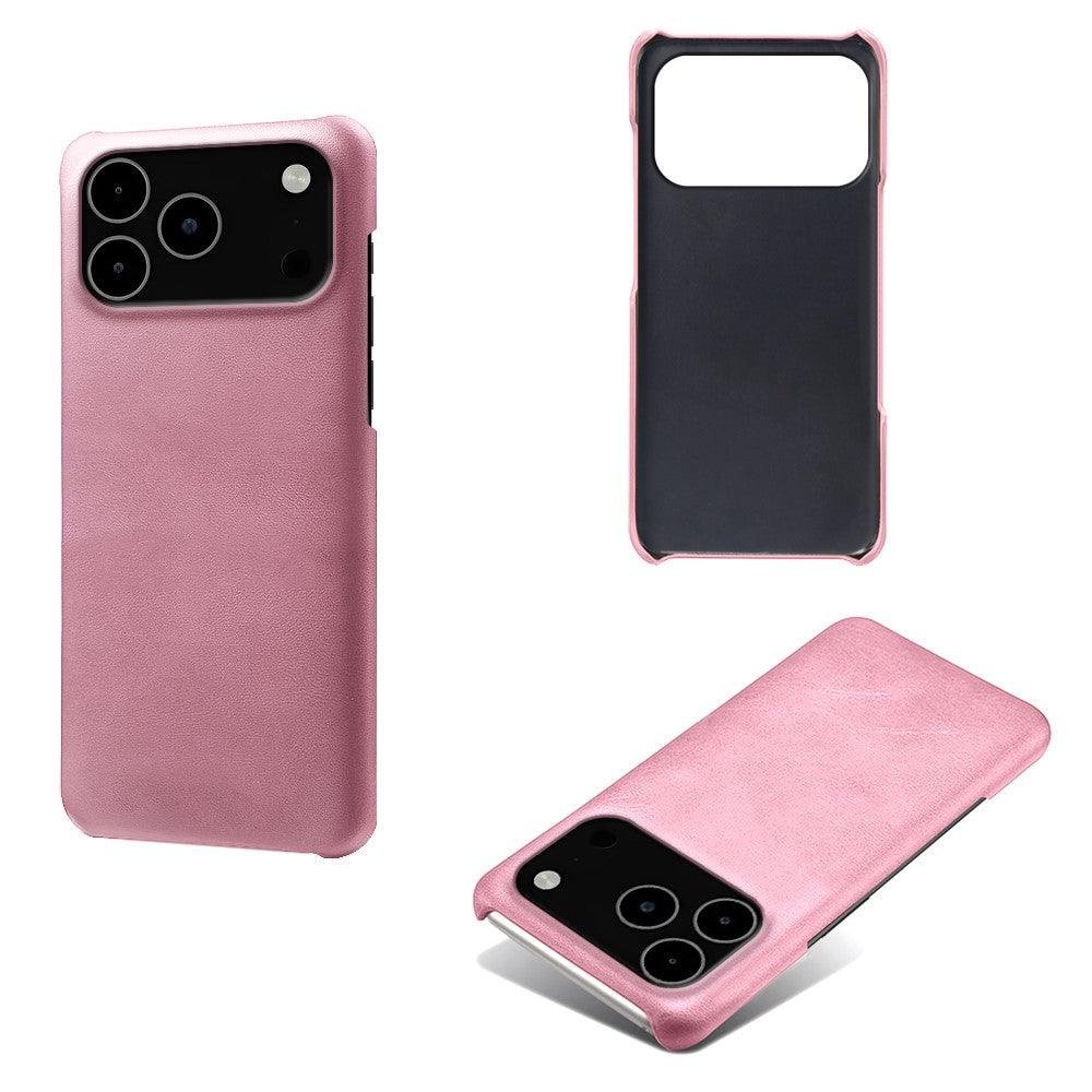 For iPhone 17 Pro Max Case Calf Texture PU Leather Hard PC Protective Phone Cover - Rose Gold