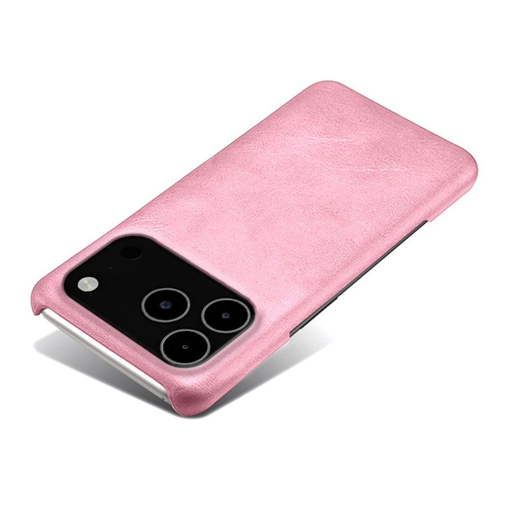 For iPhone 17 Pro Max Case Calf Texture PU Leather Hard PC Protective Phone Cover - Rose Gold