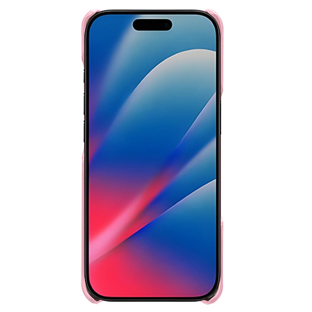 For iPhone 17 Pro Max Case Calf Texture PU Leather Hard PC Protective Phone Cover - Rose Gold