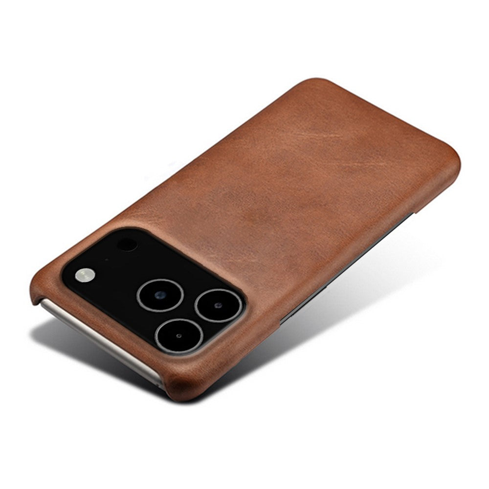 For iPhone 17 Pro Max Case Calf Texture PU Leather Hard PC Protective Phone Cover - Brown