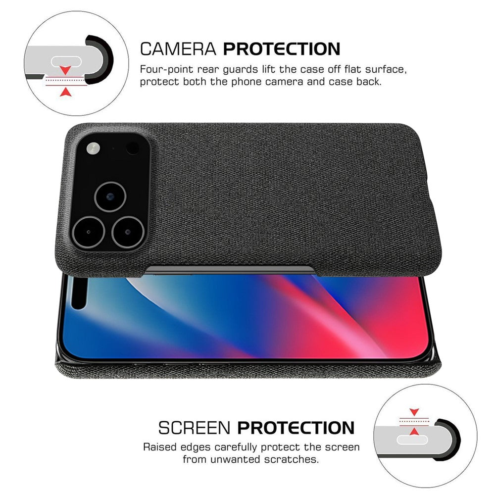 For iPhone 17 Pro Max Phone Case Cloth Texture Anti-Scratch Protective PC Back Cover - Black