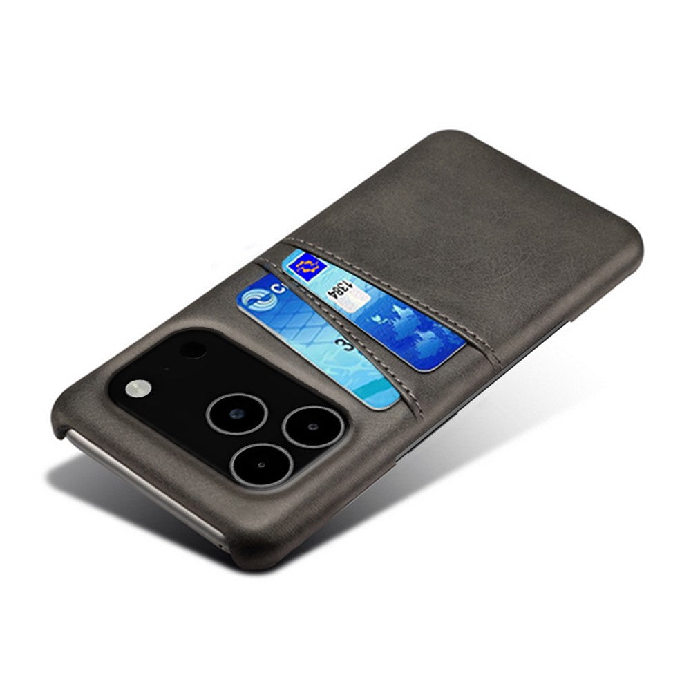 For iPhone 17 Pro Max Case Dual Card Slots PU Leather + Hard PC Phone Cover - Black