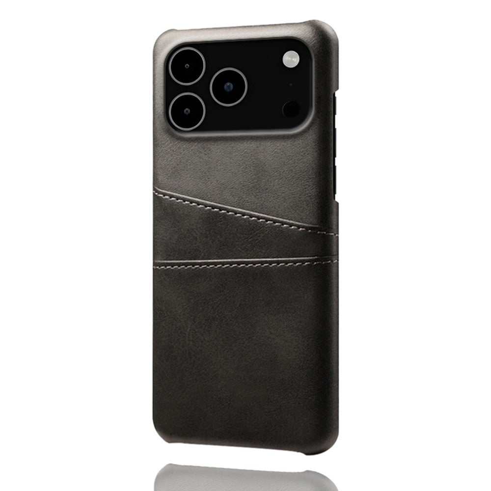 For iPhone 17 Pro Max Case Dual Card Slots PU Leather + Hard PC Phone Cover - Black