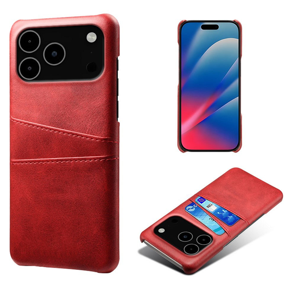 For iPhone 17 Pro Max Case Dual Card Slots PU Leather + Hard PC Phone Cover - Red
