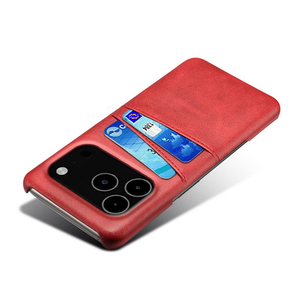 For iPhone 17 Pro Max Case Dual Card Slots PU Leather + Hard PC Phone Cover - Red