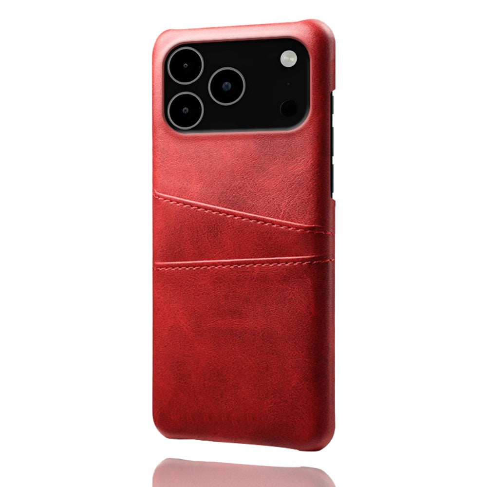 For iPhone 17 Pro Max Case Dual Card Slots PU Leather + Hard PC Phone Cover - Red