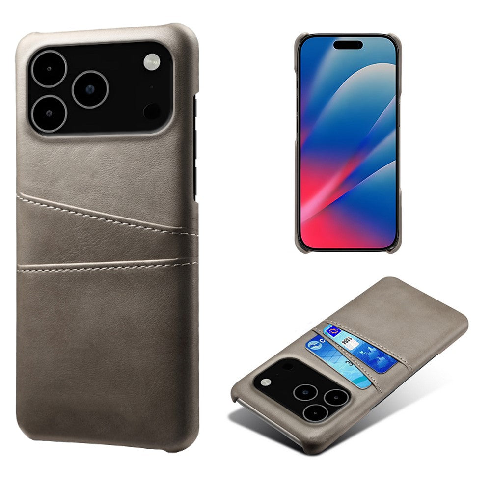 For iPhone 17 Pro Max Case Dual Card Slots PU Leather + Hard PC Phone Cover - Grey